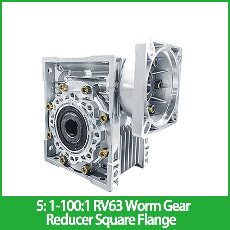 

5: 1-100:1 RV63 Worm Gear Reducer Input Hole 19mm Square Flange NMRV063 90 Degree Gearbox For 110mm Servo Motor