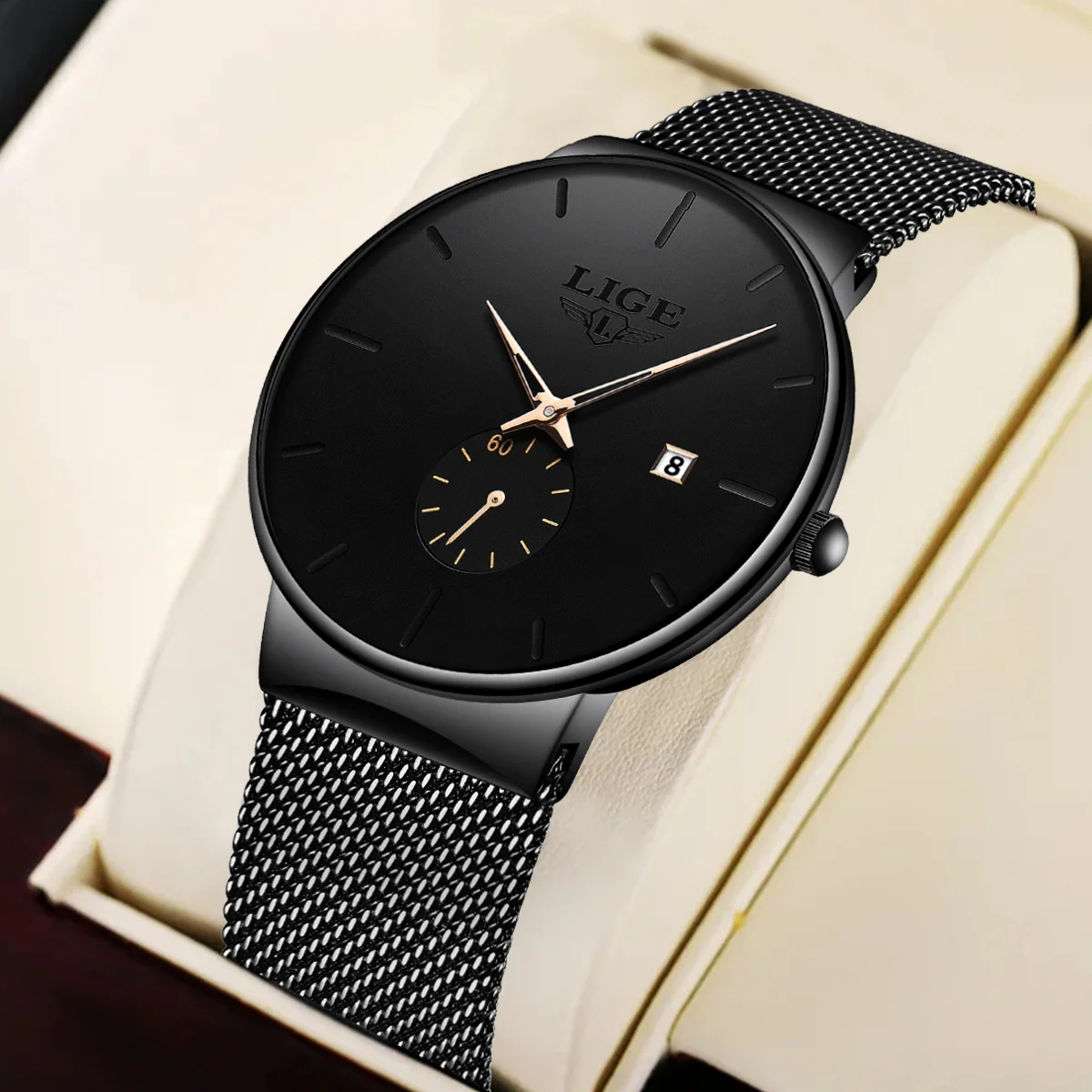 

Часы наручные LIGE Мужские кварцевые деловые, роскошные спортивные водонепроницаемые с автодатой, из нержавеющей стали, с ремешком на руку