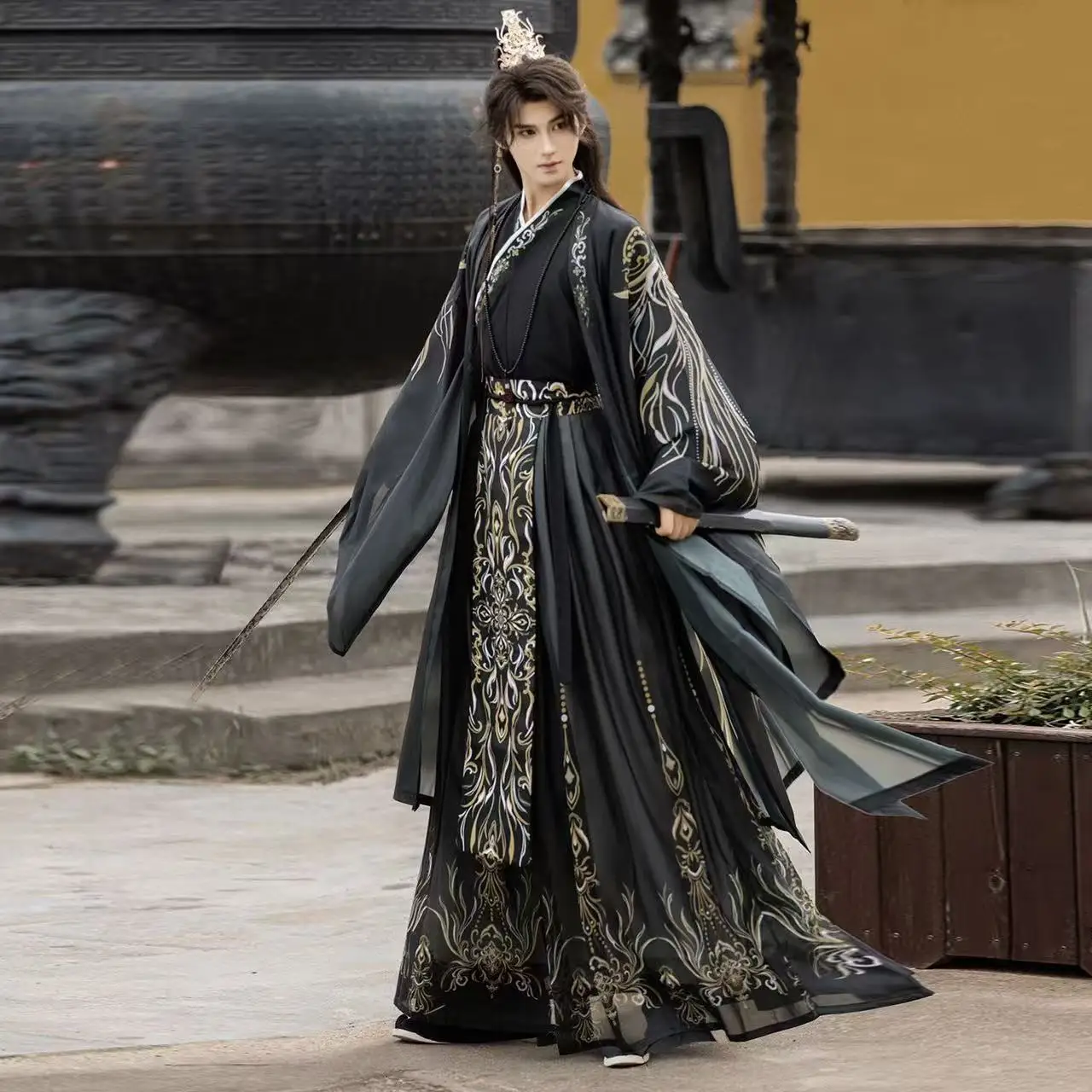Halloween Dark Black Wuxia Hanfu Men Women Traditional Chinese Clothing Night Party Royal Guards Cosplay Costume Hanfu for Male view 3