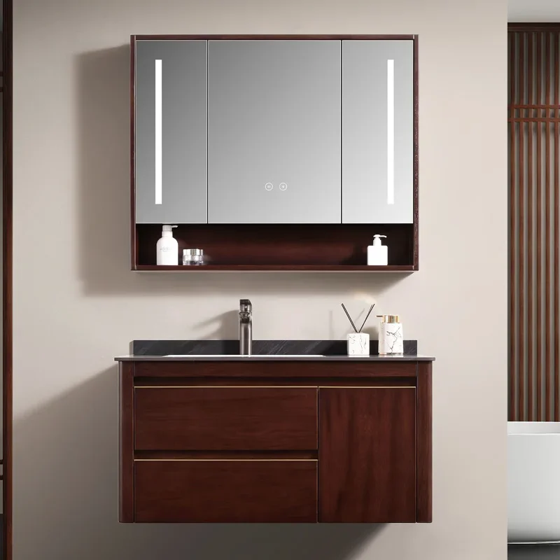 

Red Oak Bathroom Cabinet Slate Seamless Basin Smart Mirror Cabinet Washbasin Washbasin Cabinet Combination