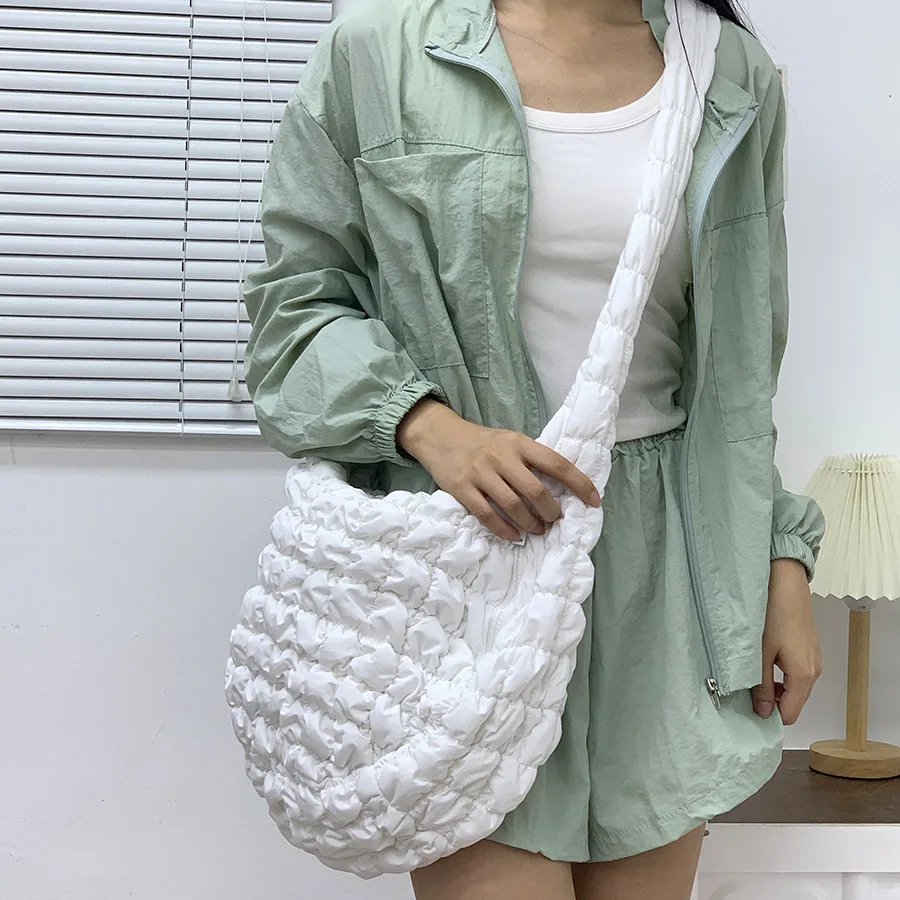 Casual Ruched Quilted Large Tote Bag Quality Padded Women Shoulder Bags Nylon Down Cotton Crossbody Bag Big Shopper Purses 2023