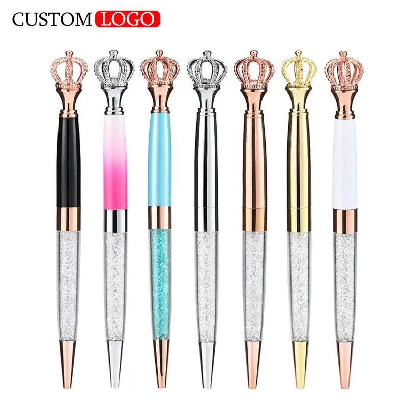 

10 шт., шариковая ручка с логотипом и бриллиантовой короной, гелевая ручка, может быть изготовлена по индивидуальному заказу, рекламные ручки с логотипом для офиса и студентов.