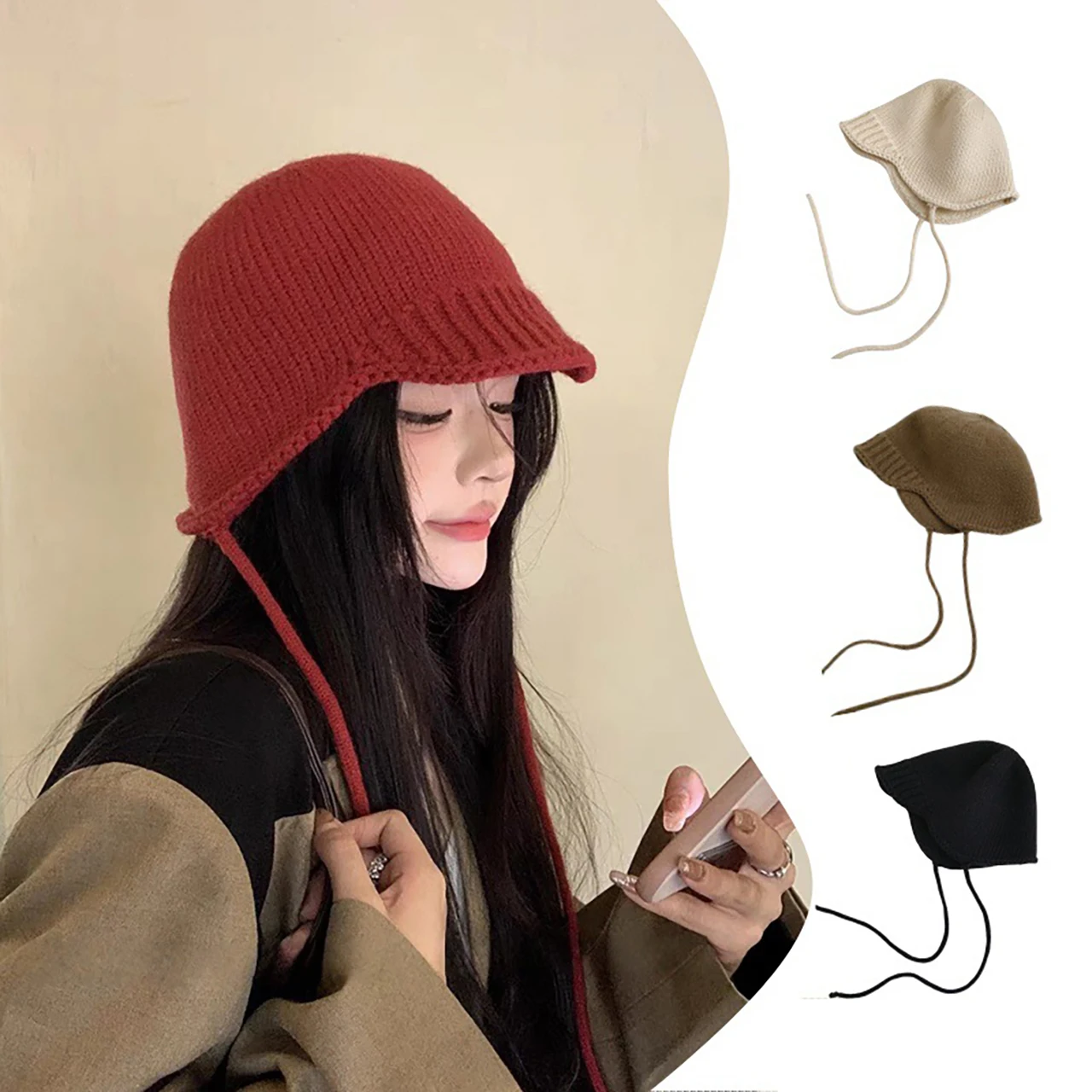 Berretto da donna lavorato a maglia autunno inverno tinta unita antivento caldo paraorecchie berretto femminile protezione per le orecchie parasole esterno