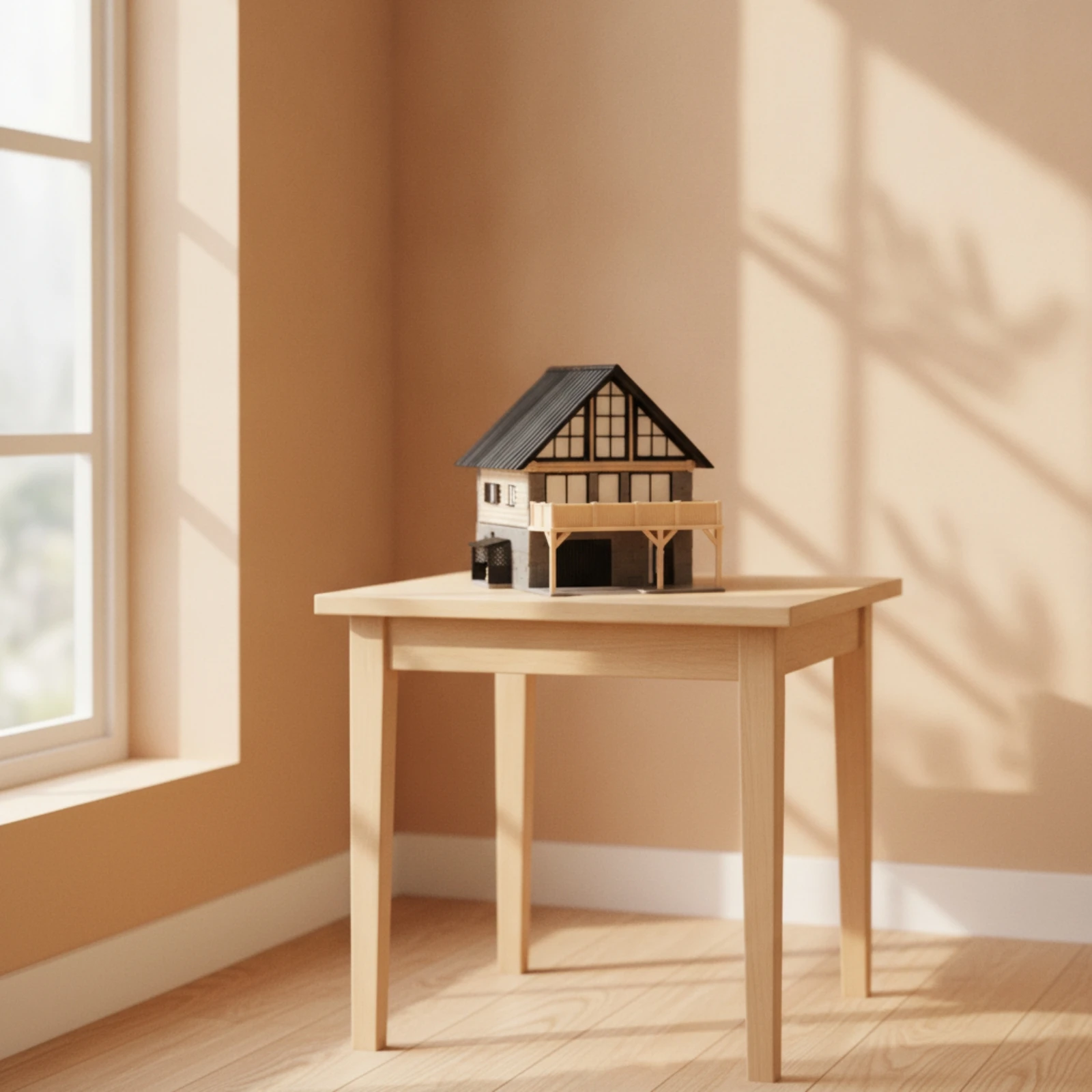 House Model with Balcony Architectural Scale Model House Miniature Villa Stone-Textured Dollhouse Multi-Room for Collectors