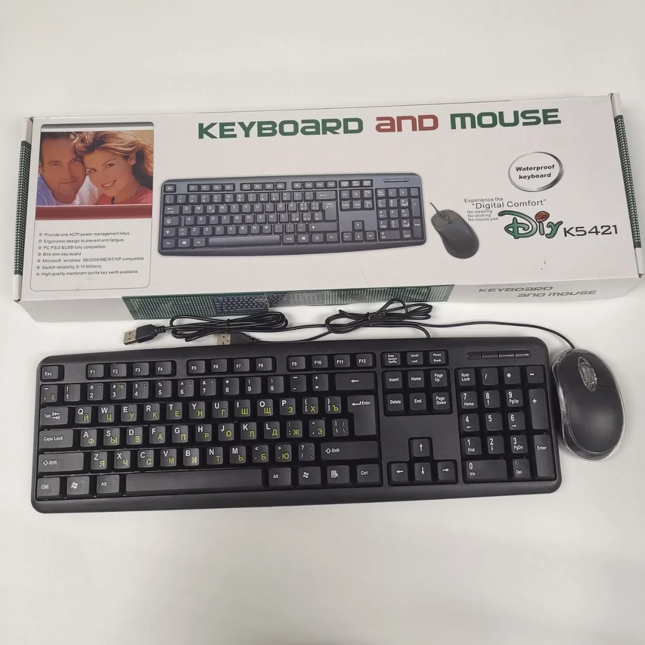 Conjunto de teclado, teclado e mouse russo de computador preto com fio usb conjunto de teclado e mouse russo