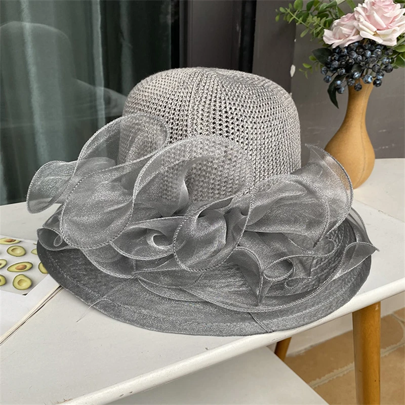 Womens Lace Floral Organza Sun Hat Wide Brim Tea Kentucky Derby Party Church Wedding Cap