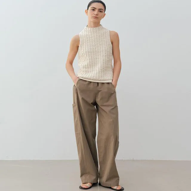 Moia design feminino casual algodão calças de linho cintura alta perna reta modelo fino com grandes kets outono novo sle