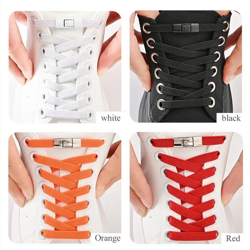 8 مللي متر لا التعادل أربطة أحذية الصحافة قفل أربطة الحذاء دون العلاقات الأربطة المرنة حذاء رياضة الاطفال الكبار اتسعت رباط الحذاء المسطح للأحذية #3