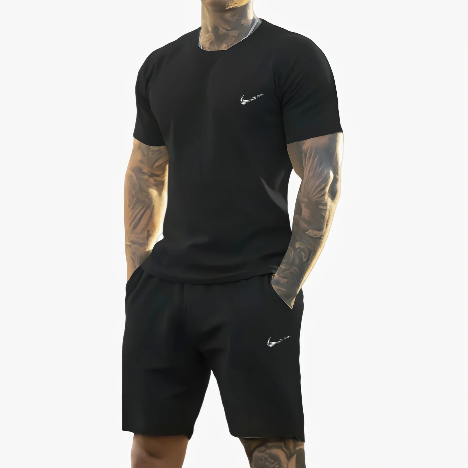 

2025 summer new men's printed short-sleeved T-shirt + shorts suit, casual sportswear, breathable outdoor casual men's T-shirt,