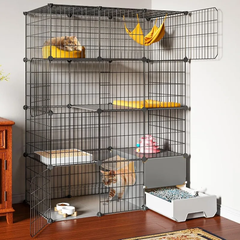 2025 Cat Cage with Litter Box Metal Wire Kennel Indoor Crate Large Exercise Place Ideal for 1-2 Cat,41.3