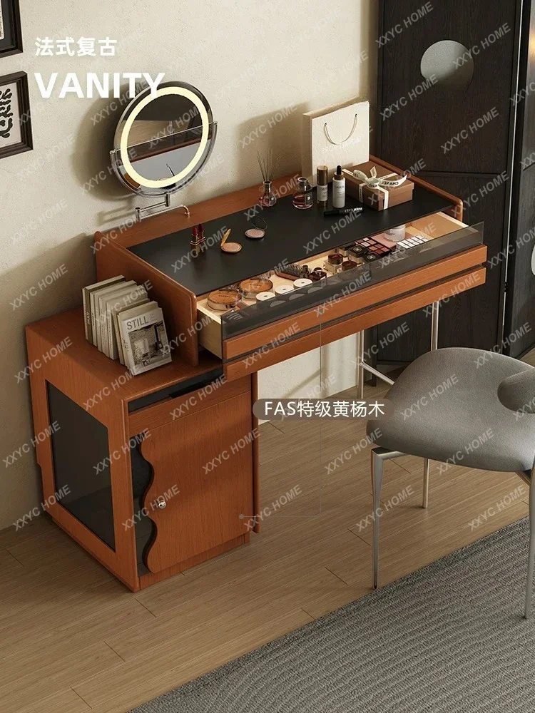 TTAmerican Simple Solid Wood Dressing Table All-in-One Cabinet Retro Style Small Apartment Bedroom Middle Ancient Makeup Table
