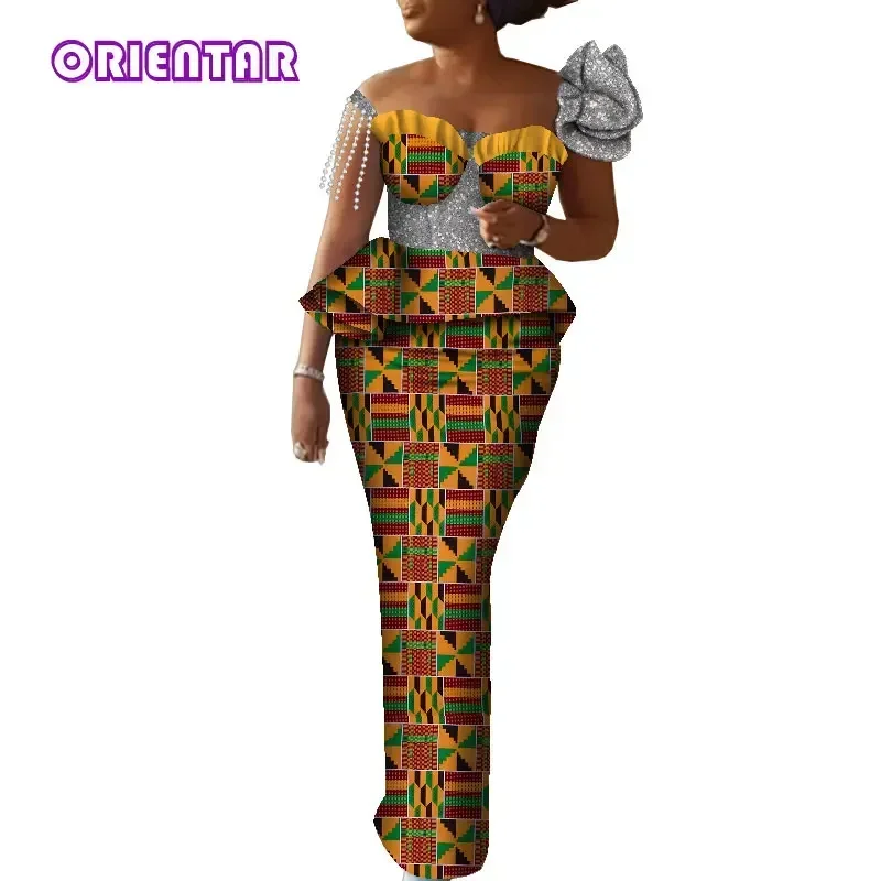 Women African Dress Off The Shoulder Long Maxi Dress Evening Dress African Clothing Custom Made Dashiki Ankara  WY090