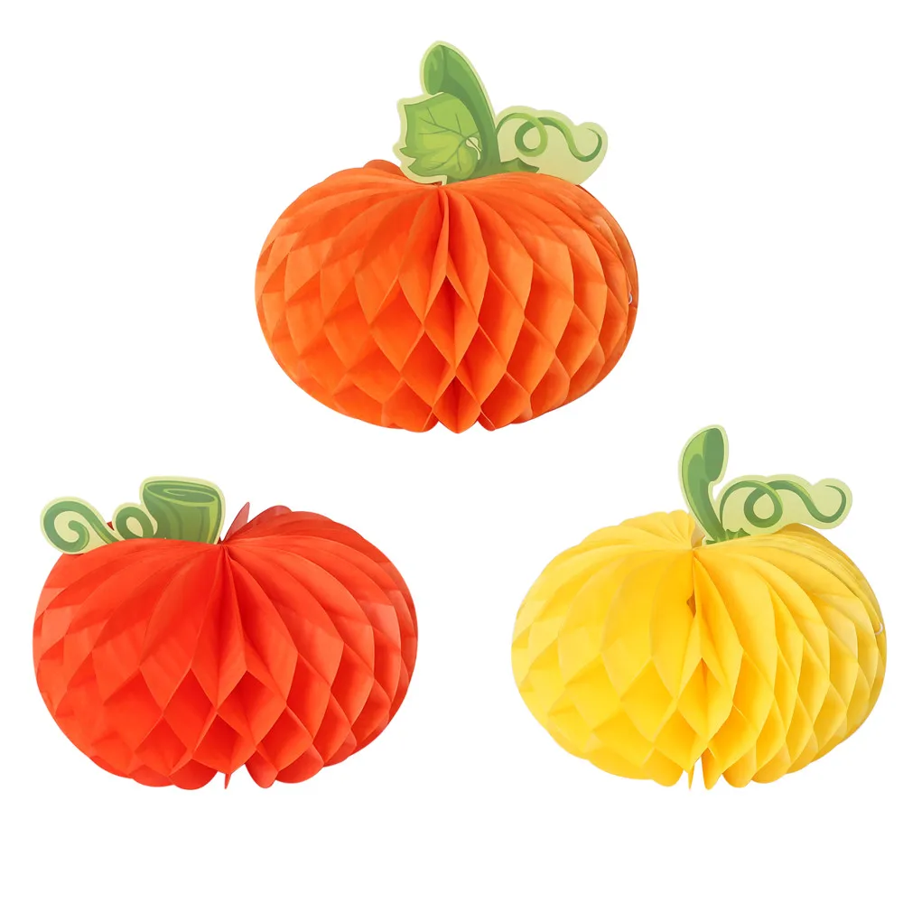 

3pcs Pumpkin Honeycomb Ball Paper Hanging Decoration Thanksgiving Day Party Ornaments Harvest Festival Happy Autumn Theme Party