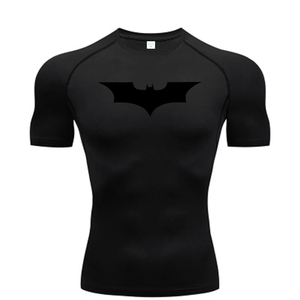 Bat Printed Men's Tight T-Shirt Running Compression T Shirt Gym Fitness Jogging Short Sleeve Male Casual Tops