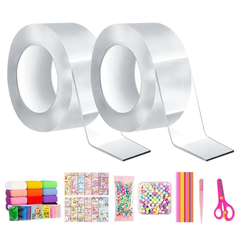 Double-Sided Tape Paste Blowing Bubble Decompression Toy Double Sided Elastic Tape 2 Roll