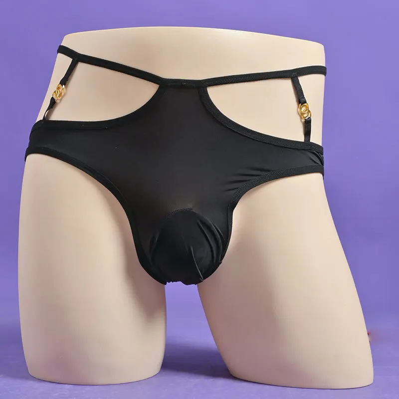 حجم كبير سيسي الحقيبة الملابس الداخلية سراويل الرجال ليوبارد جوفاء ملخصات منتصف الخصر مثلي الجنس Underpant مفتوحة مغلقة القضيب غمد Underpant