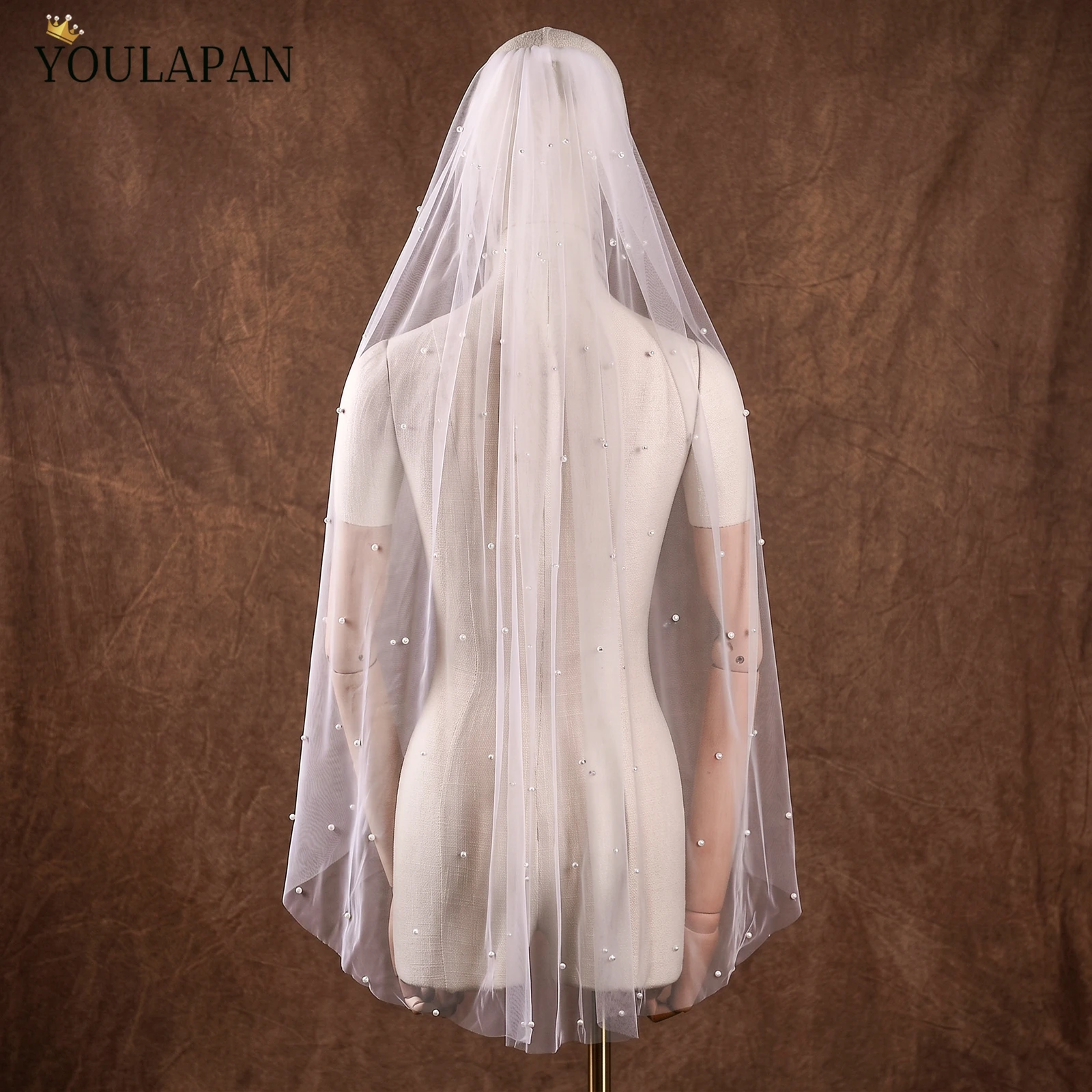 TOPQUEEN Pearls Velo Novia 100% Handmade Beaded Velo De Novias Catedral With Comb Accessories Wedding Veil  Luxury Elegant V05