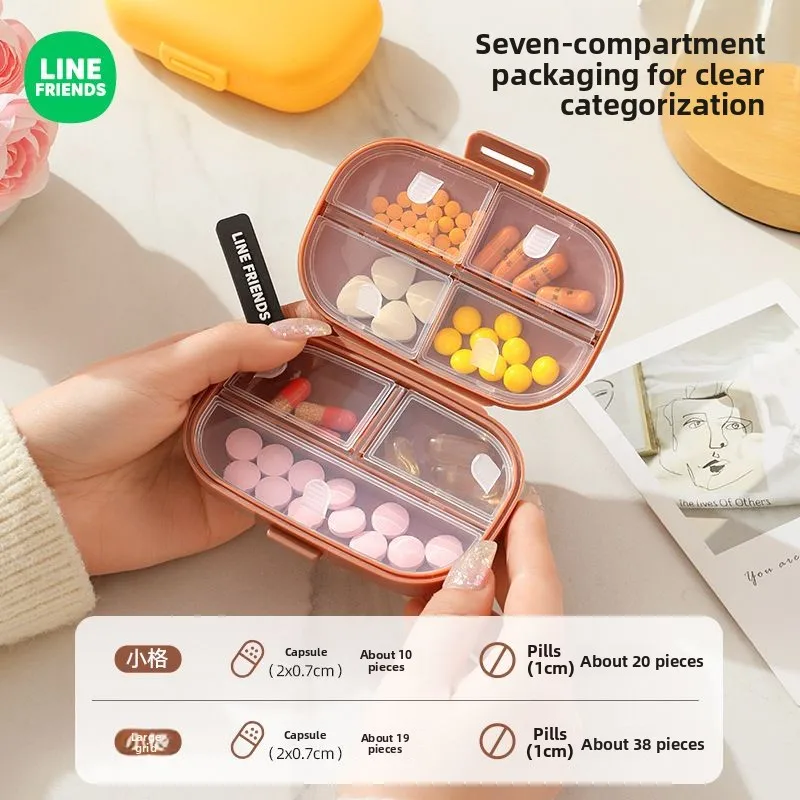 LINE FRIENDS Brown cartoon cute segmented sealed pill box mini portable moisture-proof medicine organizer anime wholesale - view 2