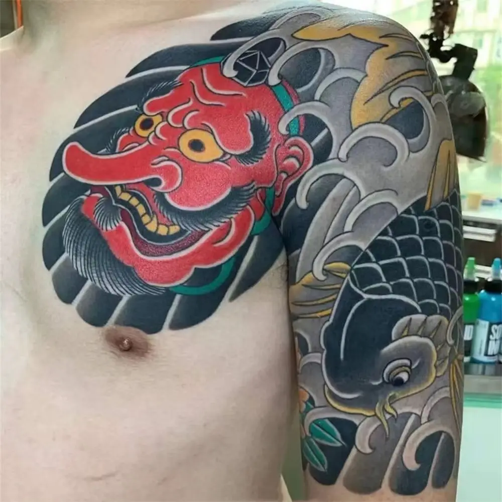 Japanese Tattoo for Women Man Punk Art Temporary Tattoos Waterproof Fake Tattoo Arm Shoulder Lasting Dragon Tattoo Stickers