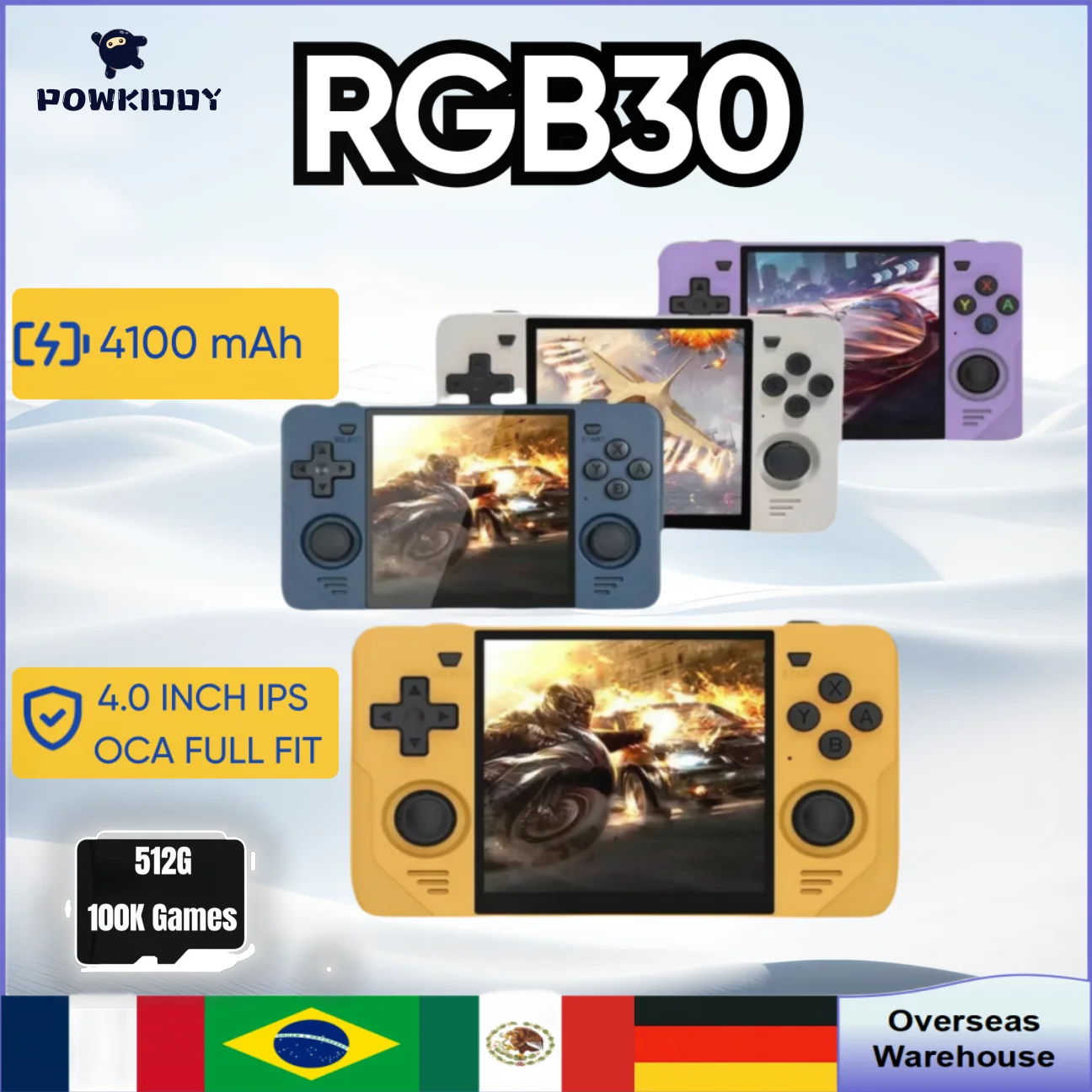 Powkiddy RGB30 Retro Pocket Portable Handheld Game Console Built-in Wifi 4 Inch IPS Screen HD Open-source Game 450PSP Games Gift