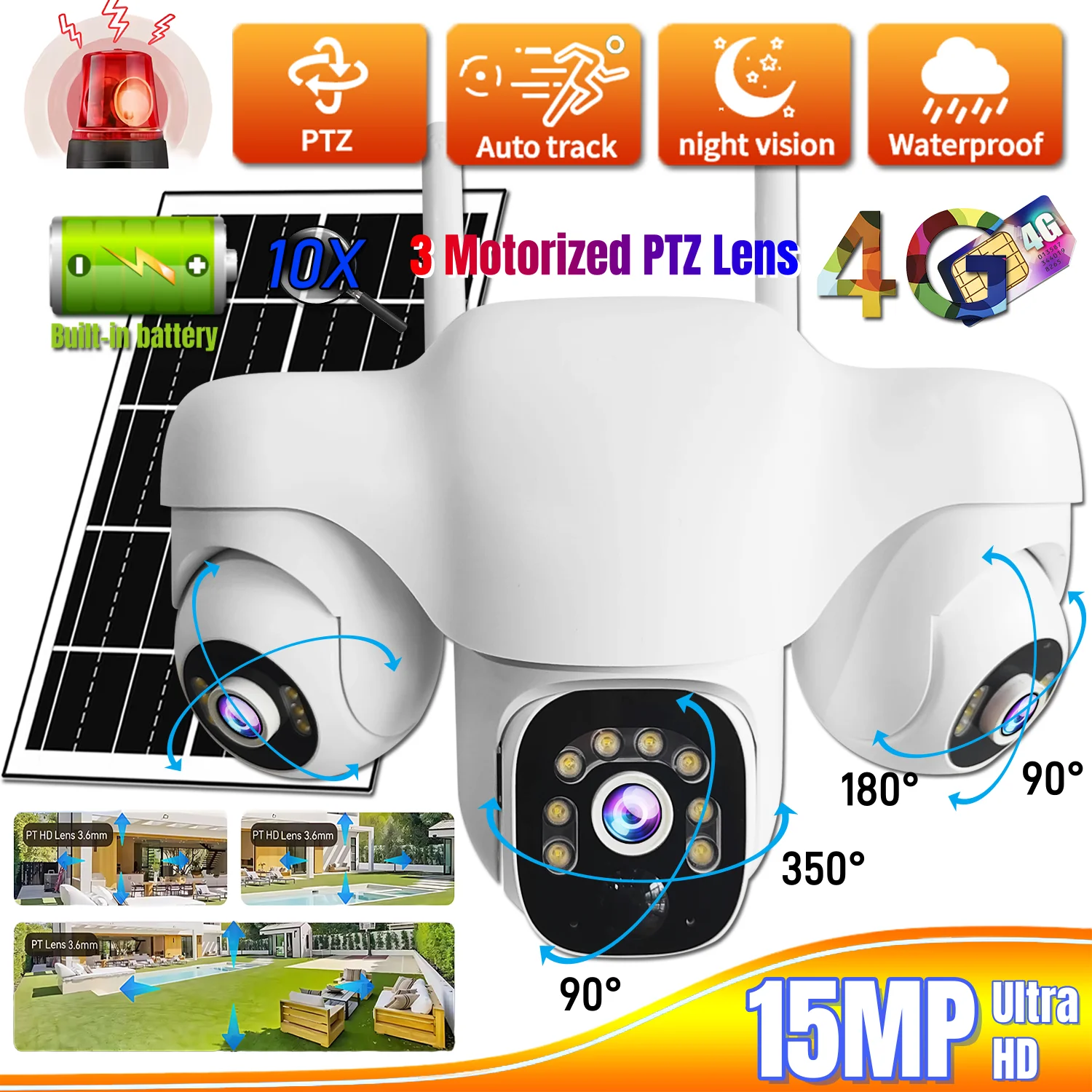 

Solar 4G Camera 3 Motorized PTZ Lens Outdoor Security Protection CCTV IP Cameras Auto Tracking PIR Wireless V380 Pro Monitor