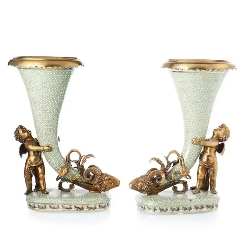 Home Decoration Products Ceramic Nordic Vase, Sledgehammer Brass Vase Antique Green Porcelain Bud Vase