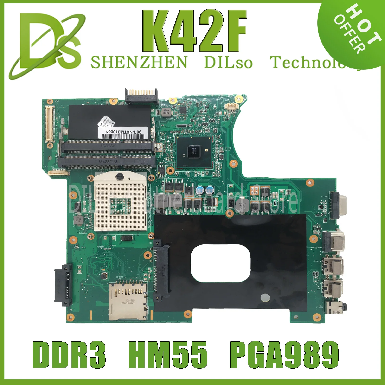 

KEFU K42F Motherboard Rev 2.0 3.2/3.3 GMA HD USB2.0 HM55 PGA989 For Asus K42 X42F A42F P42F mainboard 100% fully tested