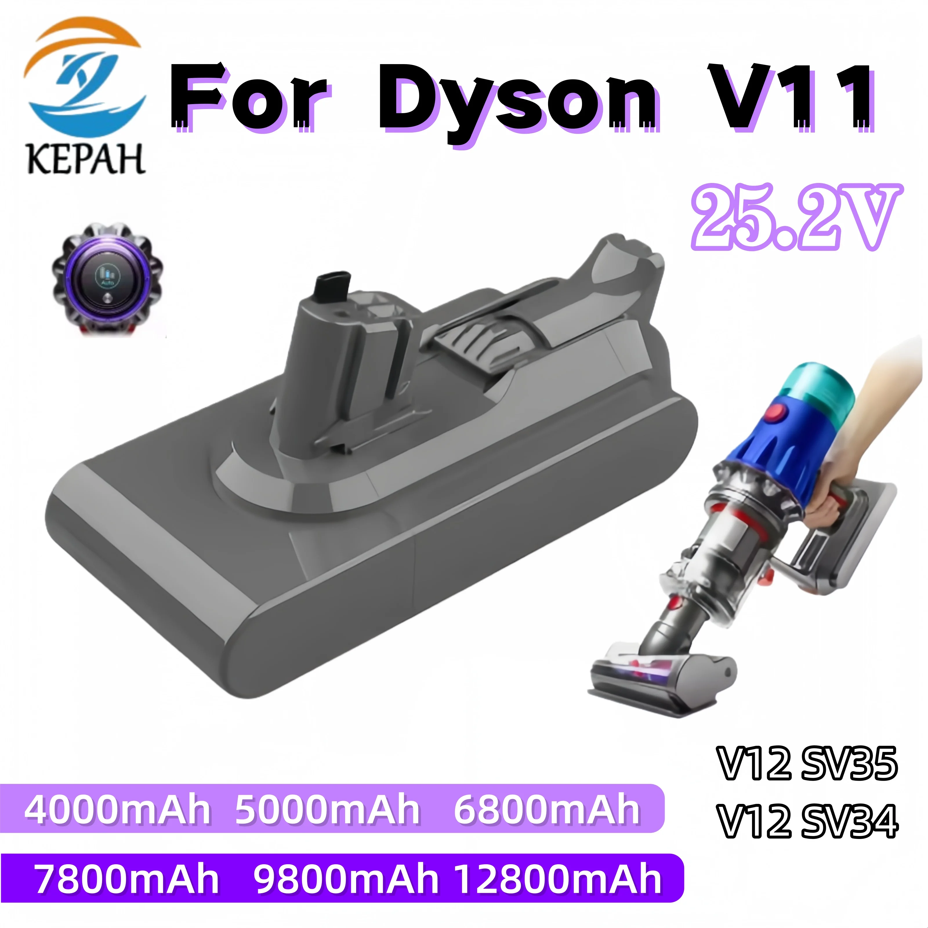 25.2V High-Capacity Li-ion Battery for Dyson V11 SV15 | 12800mAh Multiple Choices for Fluffy, Animal, Torque Drive Extra Models