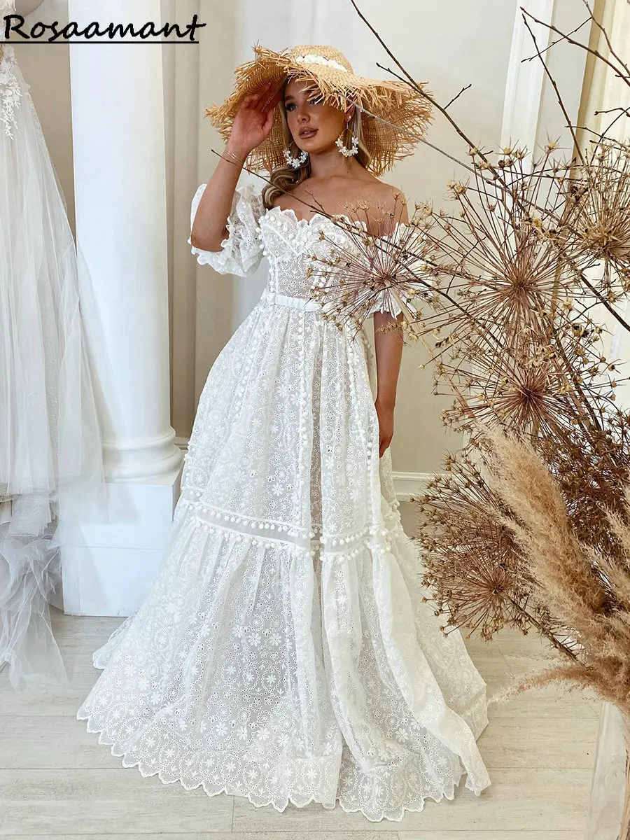 Bohemian Sweetheart Appliques Lace A-Line Wedding Dresses Off The Shoulder Bridal Gowns Vestidos De Novia