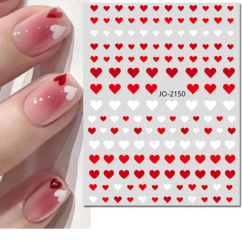 3d Nail Art Stickers Valentine Day Red White Black Love Hearts Stars Clouds Adhesive Sliders Decals Decorated Nail Manicures