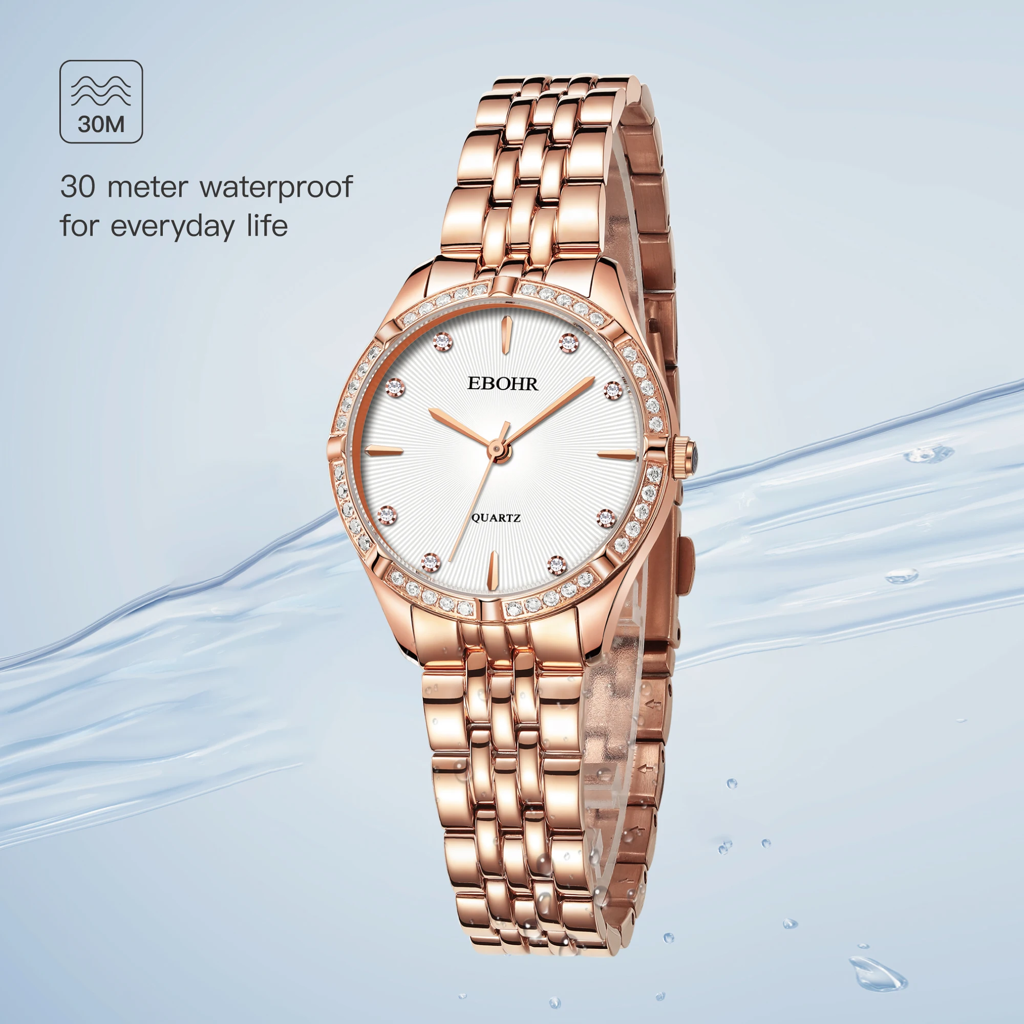 Fashion Women Luxury Diamond Bracelet Rose Gold Ladies Japan Quartz Watch waterproof Wristwatch EBOHR Shiny Crystal Reloj Mujer