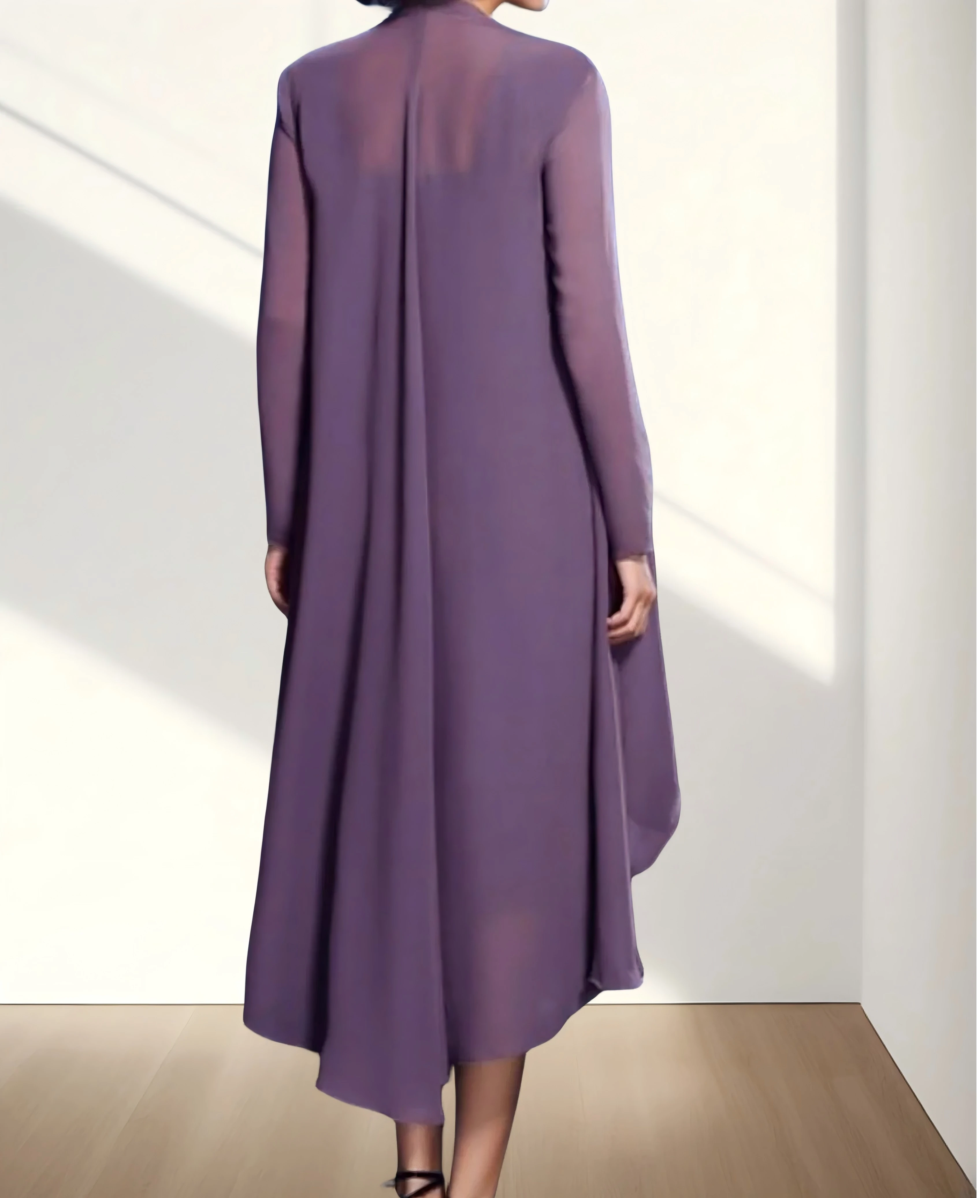 Mother of the Bride Dress Elegant Jewel Neck Knee Length Chiffon Long Sleeve Jacket Dresses with Lace 2026