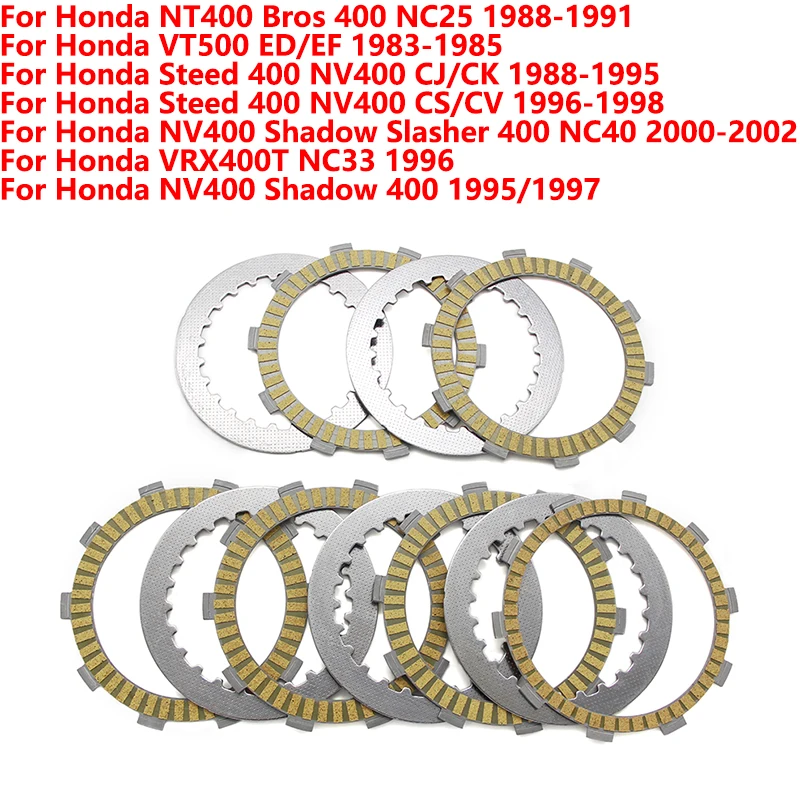 

Clutch Friction Disc Plate Kit For Honda NT400 Bros 400 NC25 VT500 Steed 400 NV400 23311-413-000/22321-MM9-000 22202-ML4-611