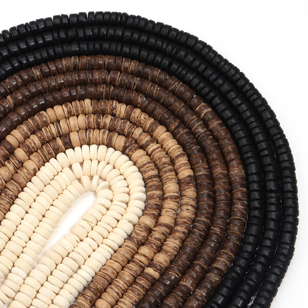 1-3strand/lot Natural Wood Beads Coconut Shell Flat Round Beads Loose Spacer Wooden Beads For Jewelry Making Necklaces Bracelet