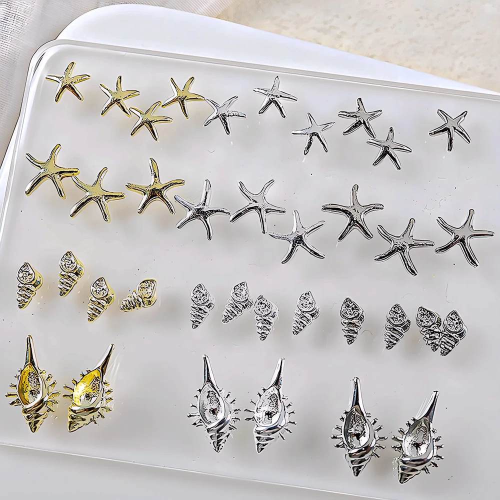 

40PCS 3D Metal Nail Art Starfish Conch Charms Kawaii Accessories Parts For Nails Decoration Manicure Decor Supplies Material