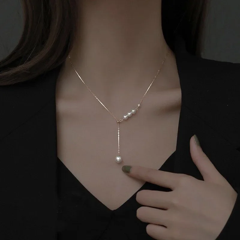 Piece Tassel Pearl Chain Necklace Women Adjustable Collarbone Chains Necklaces Youthful Jewelry 45cm Length Elegant Style