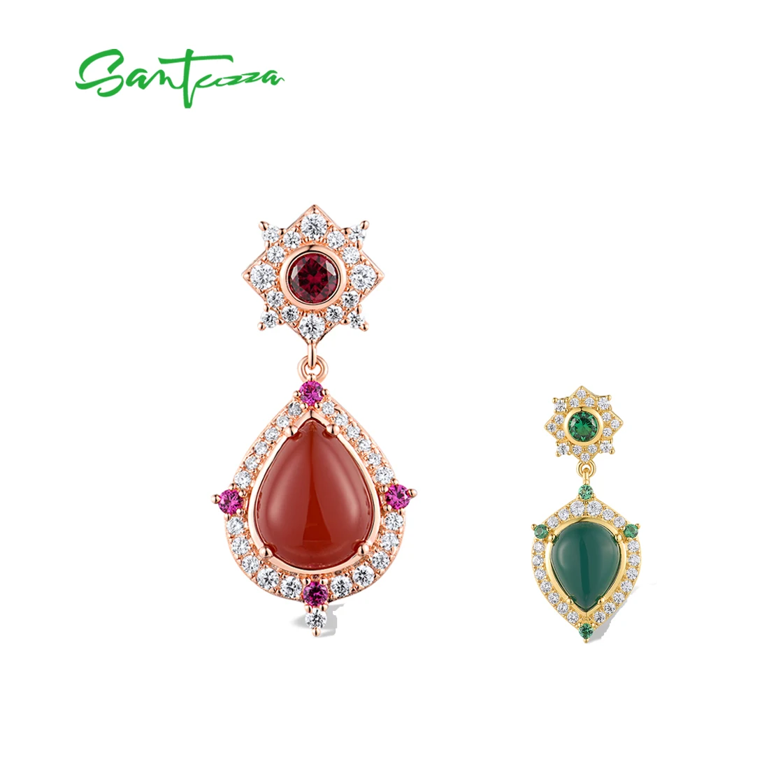 

Подвеска SANTUZZA из настоящего серебра 925 пробы для женщин, сверкающий искусственный рубин, окрашенный в красный/зеленый цвет, агат, ювелирные изделия для свадьбы и годовщины