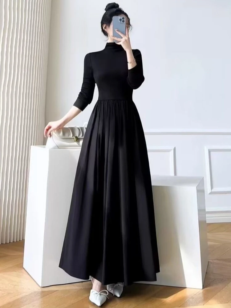 Dress Women A-line Temperament Autumn Leisure Korean Fashion Midi Design Feminino Elegant All-match Vestidos Solid Party Street