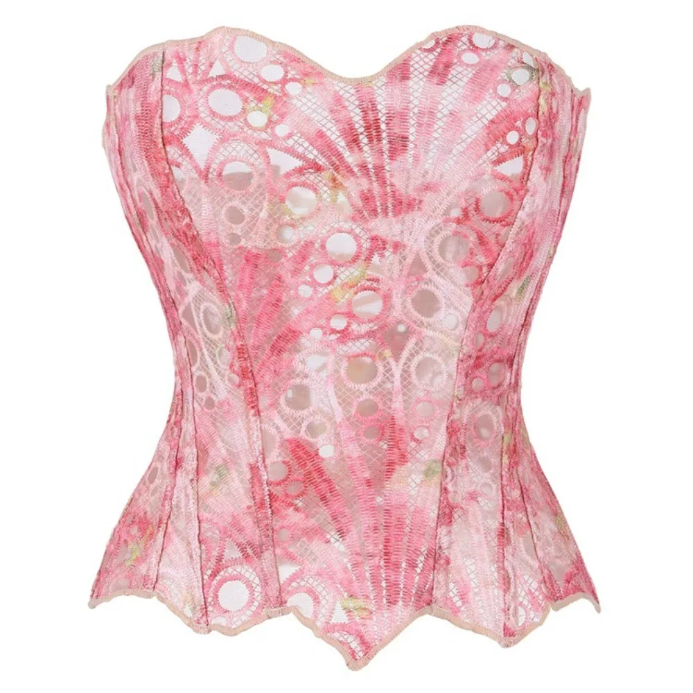 

Vintage Underbust Corset Top Women Lace Double Layered Fitting Boned Sexy Bustiers Floral Lingerie Holiday Party Club Costume
