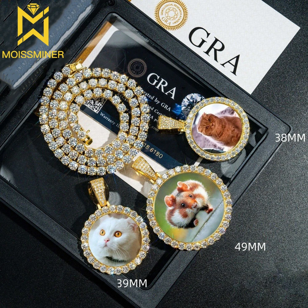 

38/39/40mm Customized Photos Moissanite Pendants Necklaces for Women S925 Silver Hip Hop Jewelry Pass Diamonds Tester With GRA