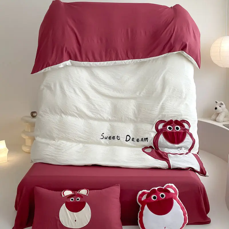 Periferiche dei cartoni animati Disney in cotone lavato carino lotso Mickey biancheria da letto in quattro pezzi dormitorio lenzuolo in tre pezzi e copripiumino