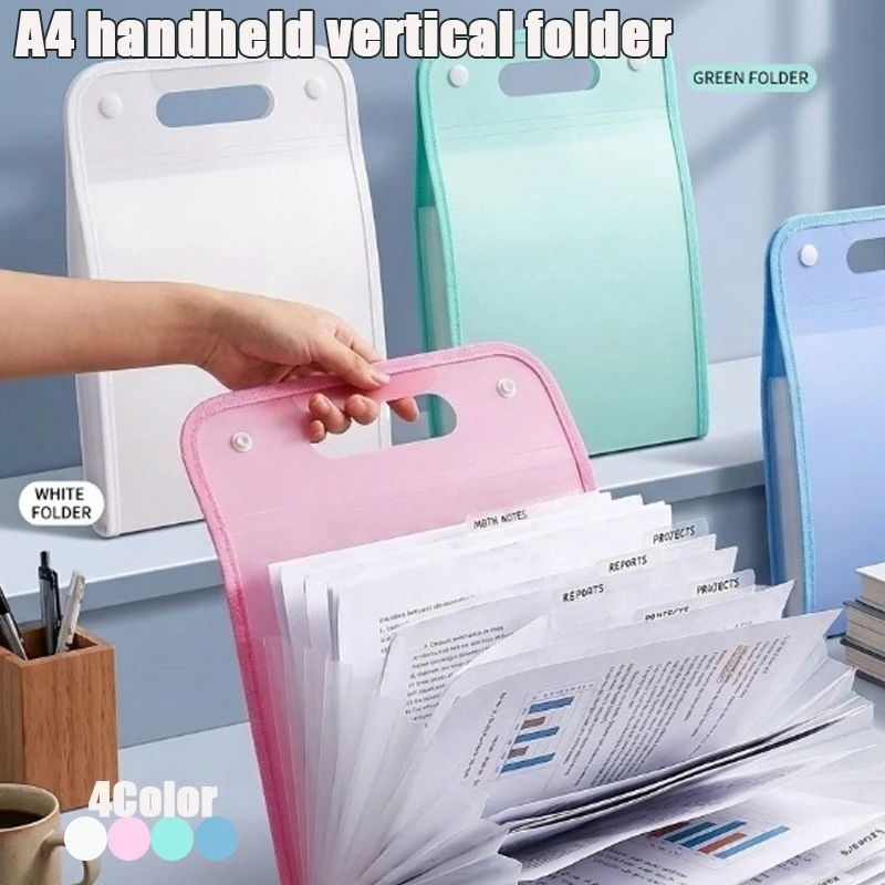 1-2PCS 13 Pocket A4 Expanding File Folder with Handle Large Capacity Document Organizer for Exam Papers Subject Storage