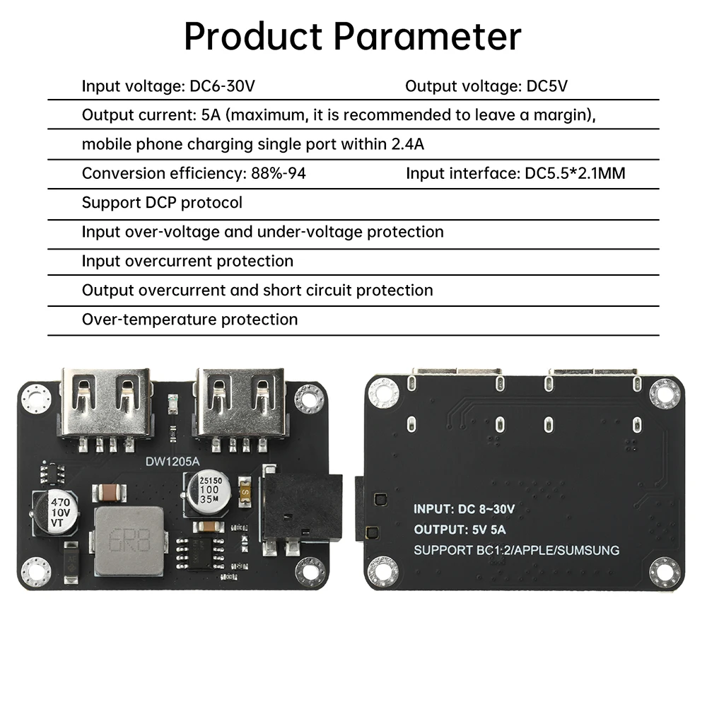 DC-DC Step-Down โมดูล 9 V/12 V/24 V ถึง 5V5A โทรศัพท์มือถือ USB Charger Dual USB เอาต์พุตกรณี fast Quick Charger Circuit Board