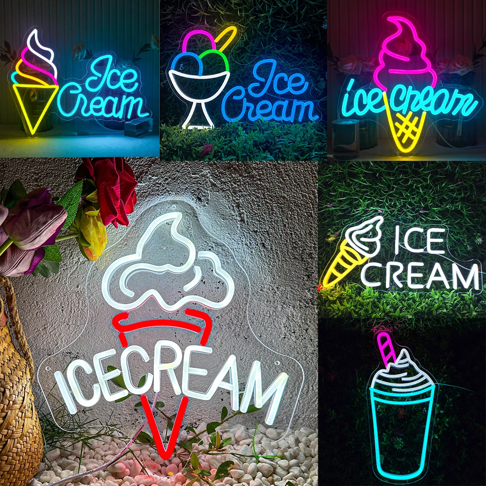 sinal de neon led personalizado para decoracao de parede ice cream party neon light arte para casa quarto ice cream shop lampadas aplicaveis legais 01