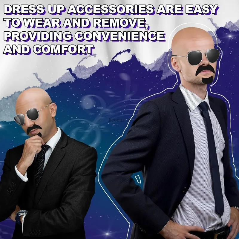 Glatze Kappen Gläser und Schnurrbart Glatze Perücke Kappe Party Kostüm Zubehör für Frauen Männer Halloween Cosplay (Falten) disfraz