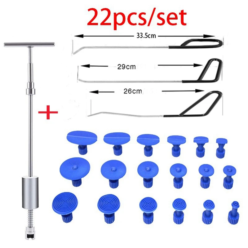 

22Pcs/Set Slide Hammer T Bar Puller Tool Auto Car Dent Remover Repair Tools Blue Dent Puller Tabs Hook Rods Kits