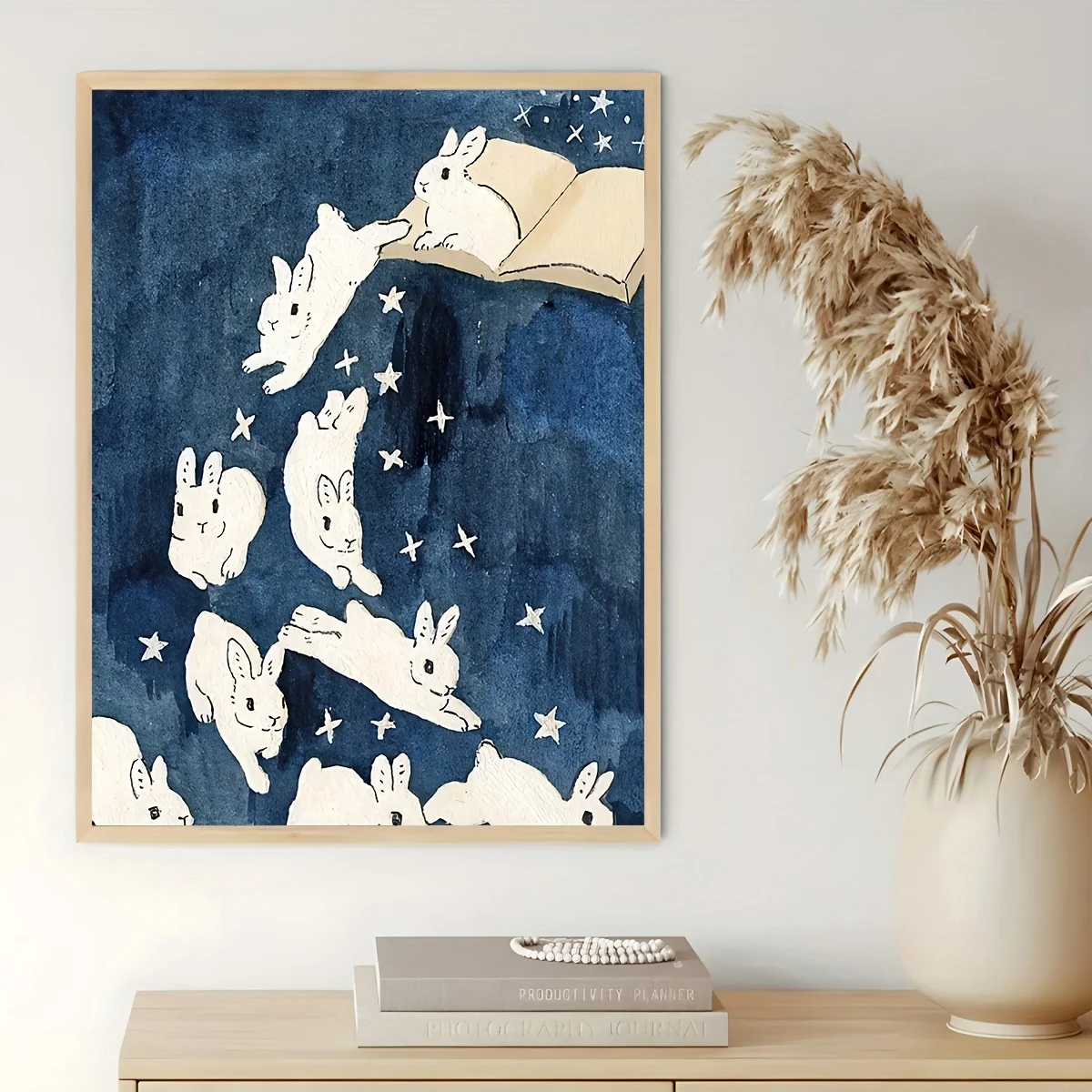 Unframed Whimsical Rabbit Canvas Wall Art, Modern Jumping Rabbits Wall Art Print for Living Room and Bedroom Decortion Gifts