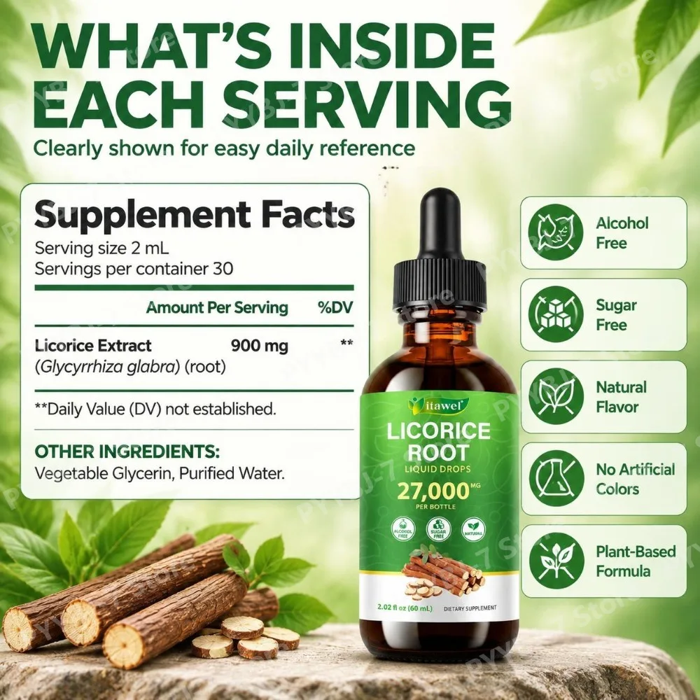 Licorice Root Liquid Drops Reduce Bloating Glycyrrhiza Glabra Root Maintain Skin Radiance Promotes Digestive Breathing,60ml