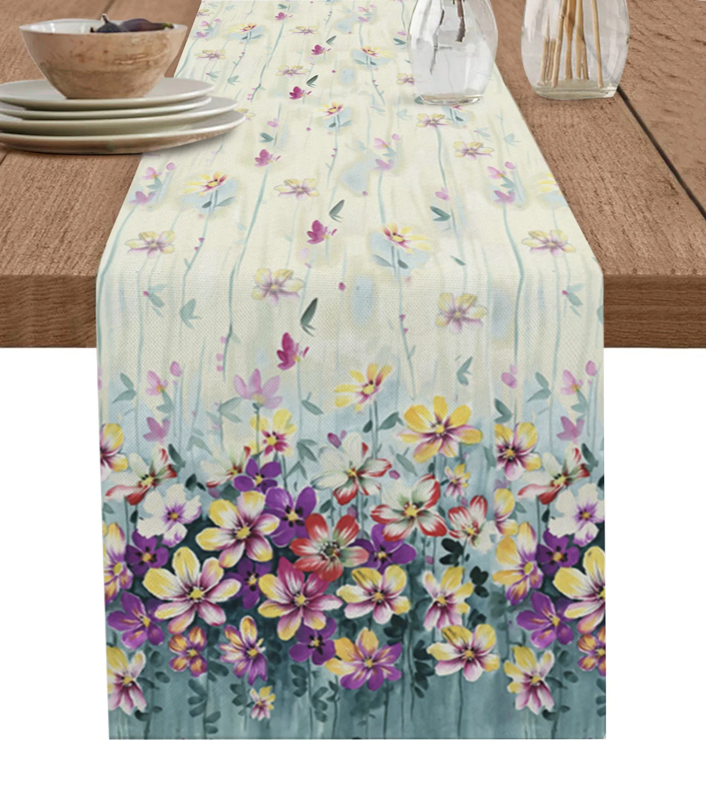 

Flowers Plants Gradient Table Runner Wedding Party Events Home Dining Room Kitchen Table Decoration Hotel Home Tablecloth