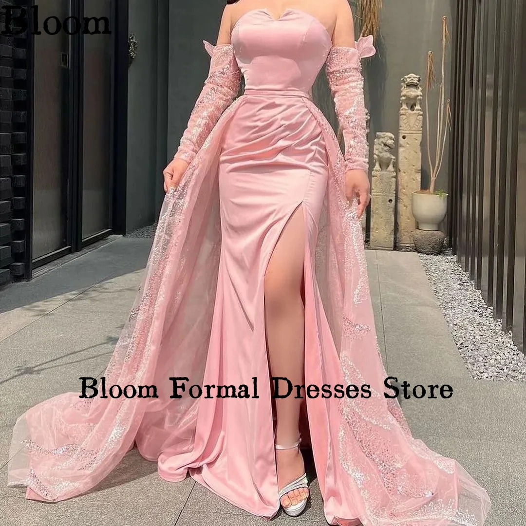 Bloom Customized Sequin Prom Dresses Side Split Oversleeves Formal Luxury Evening Dresses Wedding Party Gown vestidos de gala